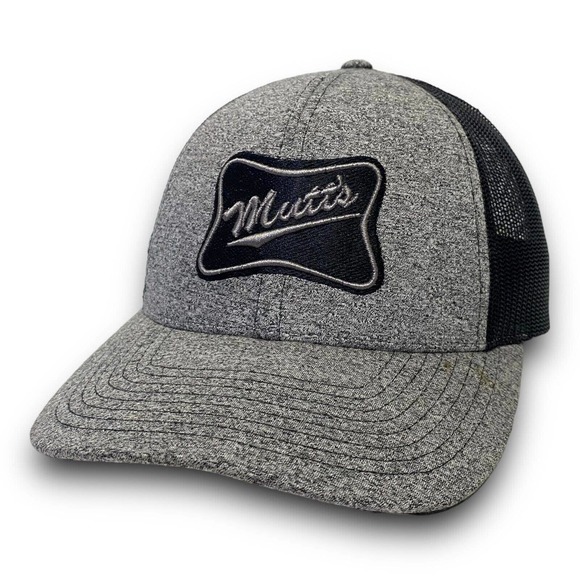 Mutts Embroidered Patch Gray Richardson Mesh Back Snapback Trucker Hat Cap EUC - Picture 2 of 10